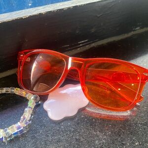 RAINBOWOPTX ORANGE TRENDY SQUARE FRAME TRANSLUCENT UNISEX Sunglasses RETRO Y2K